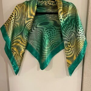 Vintage Ecenur Vibrant Green and Yellow Silk Scarf